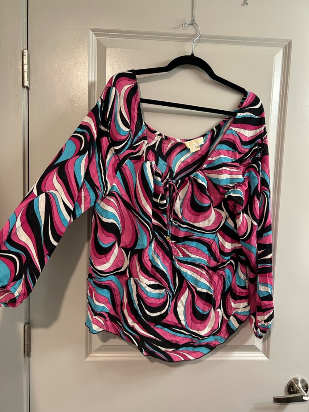 Michael Kors Womens Tie-Neck Blouse in Pink Swirl Multi